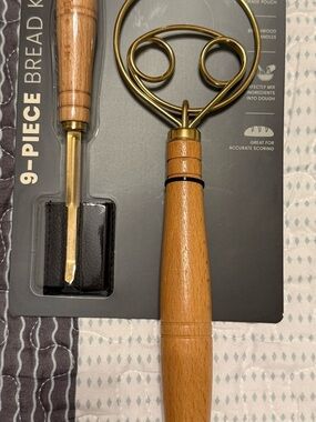 Wood Handle Dough Whisk - Brass Head, Natural Wood